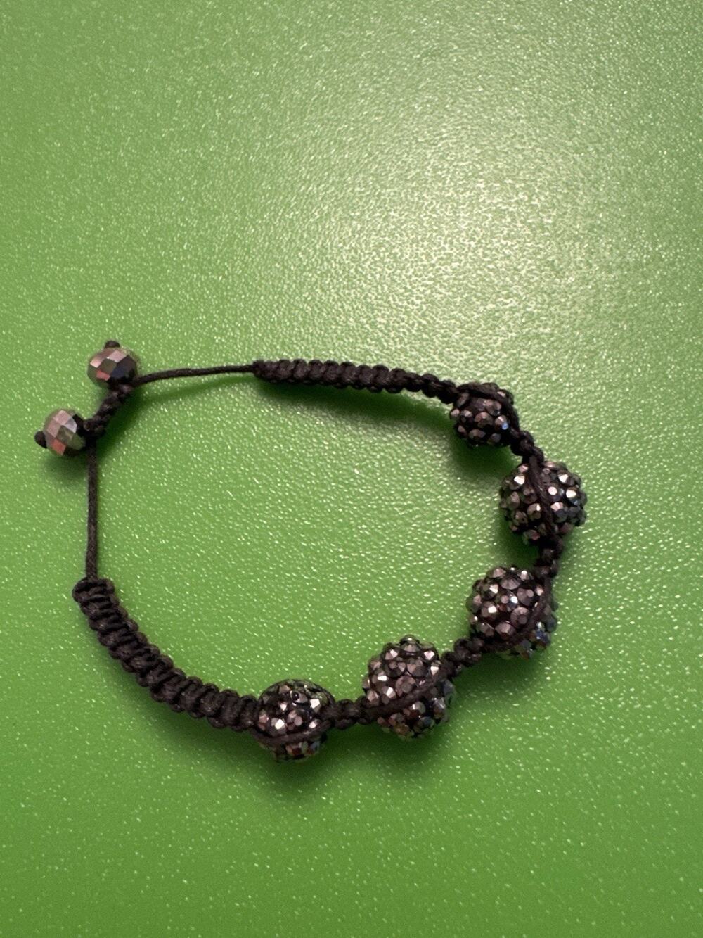 Black Shamballa Bead Bracelet Sparkly Crystal Trendy Gothic Goth